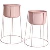Uniquewise Beautiful Set of 2 Decorative Contemporary Pink Metal Flower Planter Holders with Stand, 29” and 26” Tall, Perfect for Adding a Touch of Sophistication and Elegance to your Home QI004246